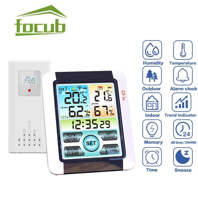 Digital Thermometer Clock Temperature Wireless Transmitter Meter  Indoor/Outdoor