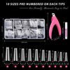 Clear Coffin Nail Tips Set, MORGLES 500 Pcs Clear Fake Nails French Tip Nails Acrylic Long Coffin Half Cover Nail Tips Ballerina False Nails with Nail Clipper Files and Glues,Cuticle Pusher and Fork