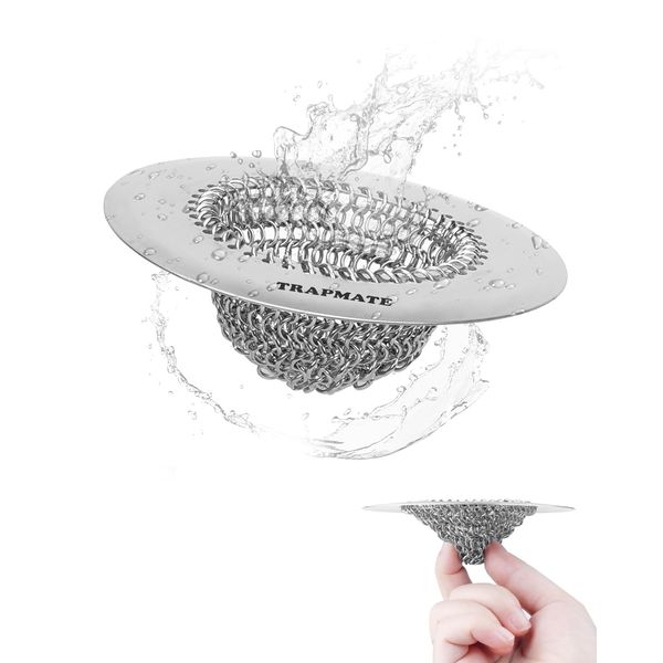 1 Pack Sink Strainer, Flexible Chain Mesh Easy Clean Kitchen Sink Drain Strainer, Anti-Rust 304 Stainless Steel Sink Strainer, Sink Protectors Clog-Free Sink Catcher Strainer for Food Garbage Disposal