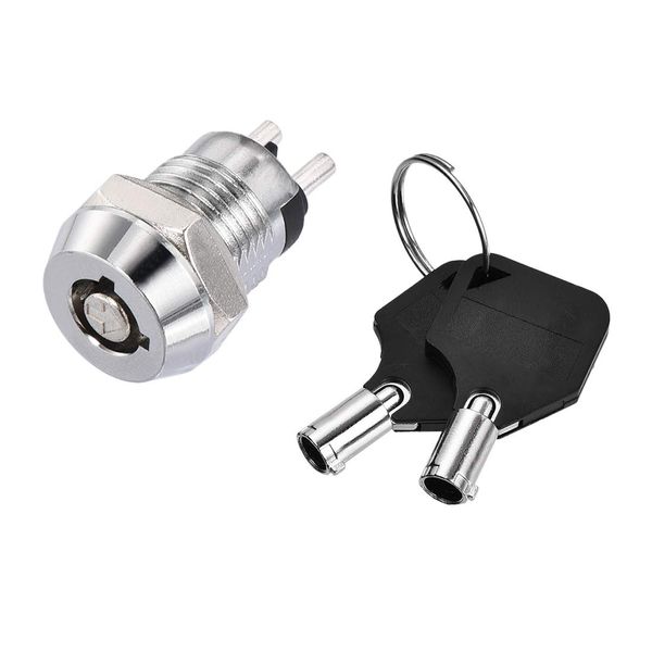 Sourcingmap 12mm 2 Positions Key Locking Push Button Switch with 2 Keys NO-Off Silver Tone