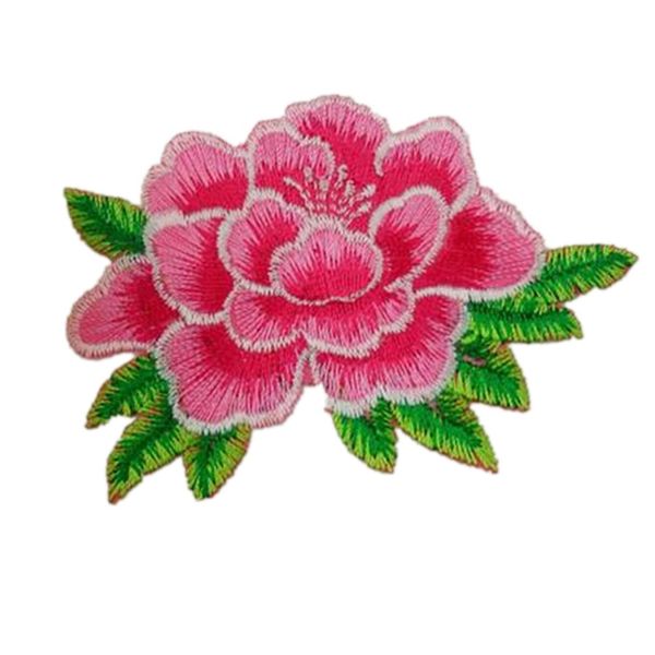 2pcs Flower Iron on Patches Peony with White Trimming Decorative Embroidered Fabric Applique for Jewellery Making Outfit Bag Garment Embellishment(Rose)