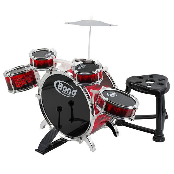 Childs Kids Drum Kit Jazz Band Sound Drums Play Set Musical Toy With Stool (Band Jazz Drum)