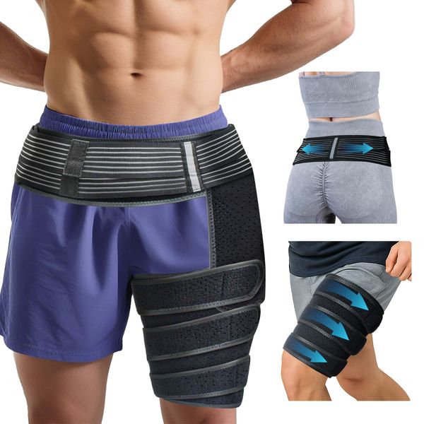 JWHOO Hip Brace Thigh Compression Sleeve - Hamstring Compression Sleeve & Sciatica Pain Relief Devices, For Sciatica Pain Relief, Sciatic Nerve Braces For Sciatic Nerve, Groin, Thigh, Hamstring - L
