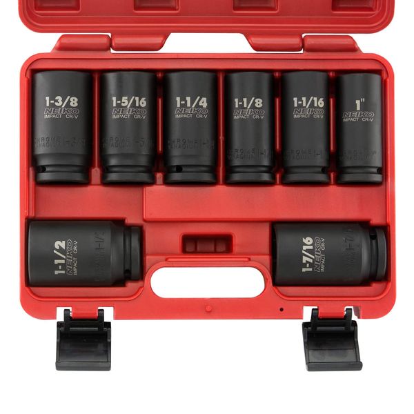 NEIKO 02461A 3/4 Inch Drive Impact Socket Set, SAE 1” to 1-1/2”, 8 PC, Deep/Jumbo Sockets, Chrome Vanadium Cr-V