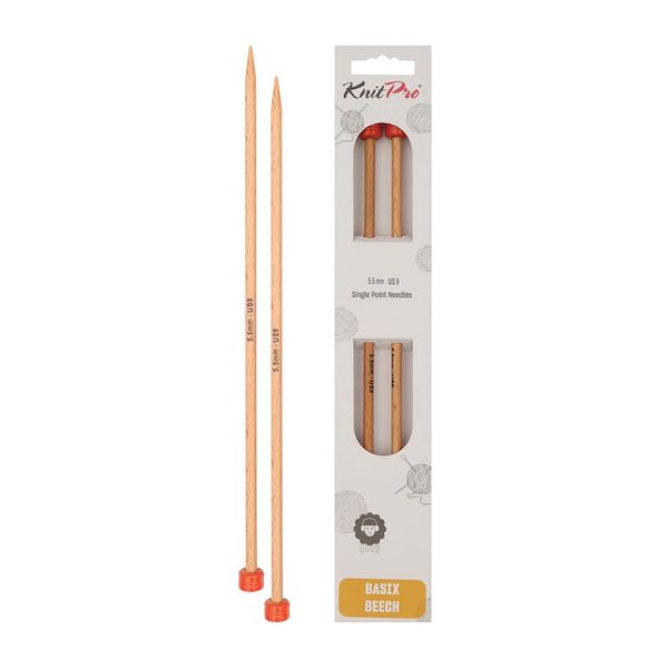 KnitPro Basix Beech Single Pointed Needles 16" (40cm) | 5.50mm