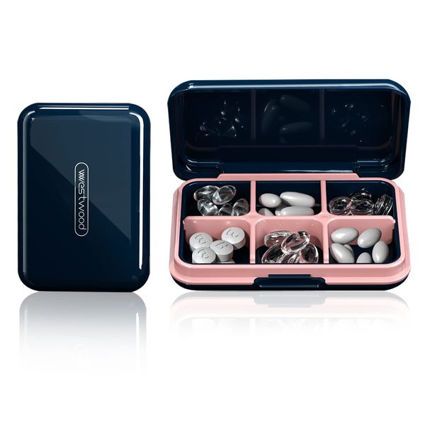 Pill Case, Medicine Case, Supplement Case, Stylish, Portable, Medicine Case, Tablet Holder, Antibacterial, Moisture-Proof (Navy)