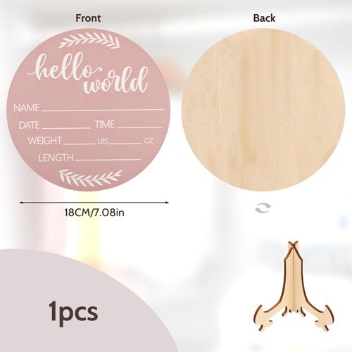 Jeffdad Wooden Baby Name Announcement Sign, 7.08" Birth Announcement Sign Hello World Newborn Photo Prop for Babies for Baby Shower Party Gift Keepsakes (Pink)