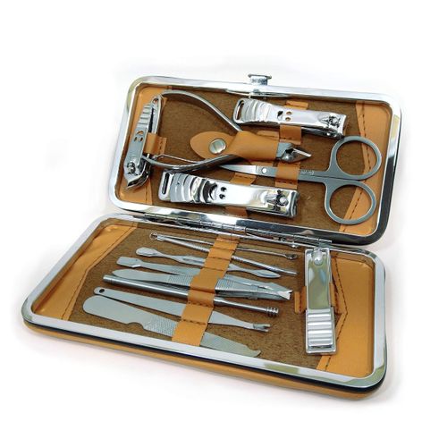 LND GIFTS Nail Clippers Manicure Set Stainless Steel Nail Kit for Men & Women - 14 pcs Including Nail Scissors, cuticle remover, Nail Care Gift In Brown Storage Case