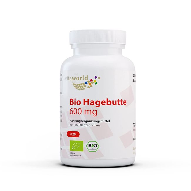 3er Pack Vita World Hagebutte 600 mg Bio 3 x 120 Kapseln Vegan 100% Rein Apotheke Herstellung