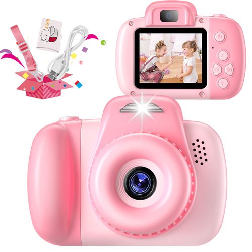 Kids Camera, HAONIU 48MP Digital Dual Camera Kids Toys for Boys/Girls 3-12 Years Old, Kid Selfie Camera with 2.0 Inch IPS Screen, 32GB SD Card, 1080P HD Video Cameras for Toddler Birthday Gifts (Pink)