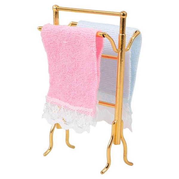 UPKOCH Dollhouse Towel Rack, Dollhouse Miniature Bath Towel Rack Bathroom Accessories 1: 12 Dollhouse Bathroom Furniture Dolls House Play House Accessory