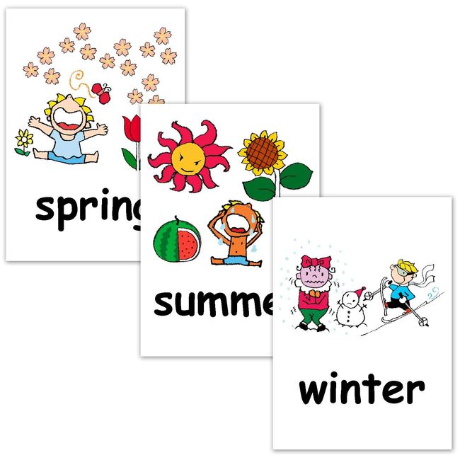 Flash Cards Season: A4 Size, English Cards.com Flashcards, English word cards (Seasons), A4 size