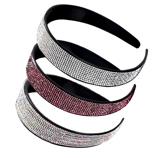 3 Stück Elastisches Kristall Haarbänder, Modische Haarreife, Rutschfeste Zinken Stirnband, Haarreif mit Strass, Breiter Haarreif, für Damen, Mädchen, Damen, Herren, Accessoires (Weiß, Farbe, Lila)