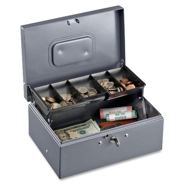 Sparco Cash Box, 5 Compartments, 11-3/8 x 7-1/2 x 3-3/8 Inches, Gray(SPR15507)