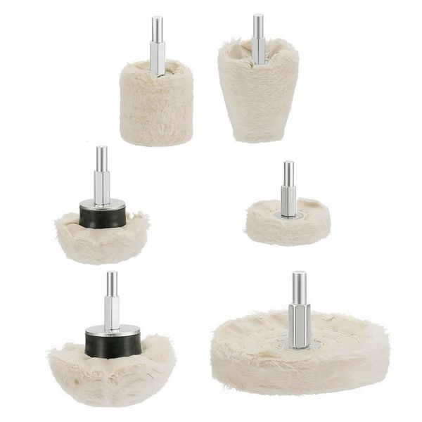 JZK 6 PCS Buffing Pads Set with 6mm Shaft, Buffing Wheel for Drill, Buffing Cloth Pads for Metal, Ceramic and Glass, polishing pad Wheel for car polishing