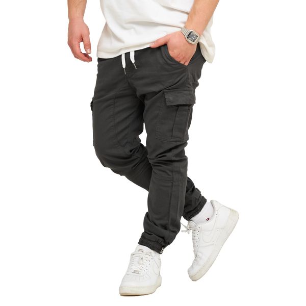 Soulstar Herren Cargo Jogger Jeans-Hose mit Gummibund Stretch Jeans Männer Freizeithose S2_3888-Dunkelgrau-W34