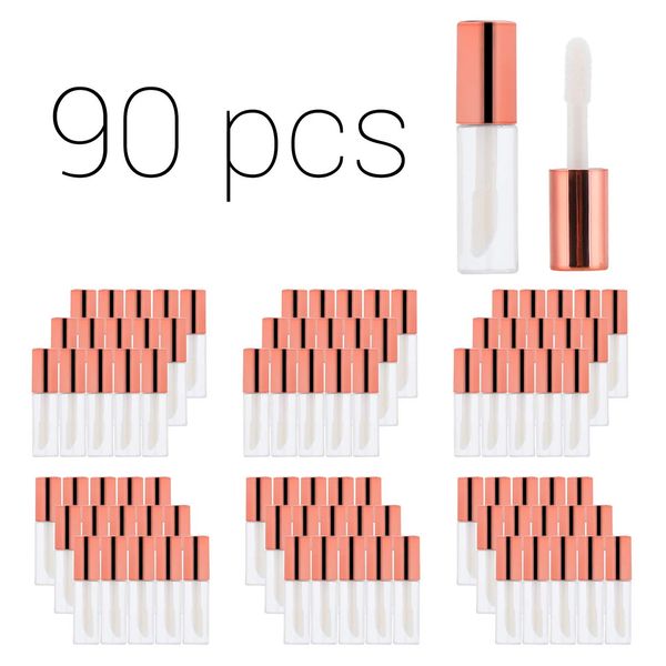 YIPINER Case of 90 packs, Empty Plastic Clear Lip Gloss Tubes Lip Balm Bottle Container Rose Gold Transparent 1.2ML Makeup Tool for Women (90 pcs, Rose Gold)