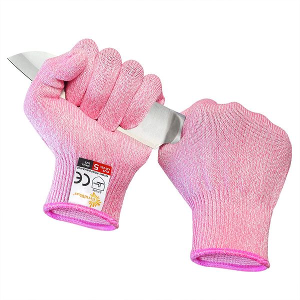 Evridwear Cut Resistant Gloves Food Grade Level 5 Kitchen Safety Protection (Medium, Pink)