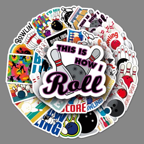 LYLSDSB Bowling Stickers, Pack of 50 Vinyl Funny Bowling Sports Stickers for Water Bottle, Laptop, Skateboard, Luggage, Mobile Phone, Car, Bicycle Computer, Waterproof Stickers for Children, Boys,