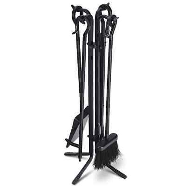 5-Pieces Fireplace Iron Standing Tools Set w/Heavy Crook Handles