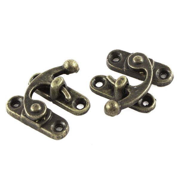 uxcell Jewelry Box Hasp Hook Lock Latch Zinc Alloy Antique Brass Color 33mmx29mm 2pcs