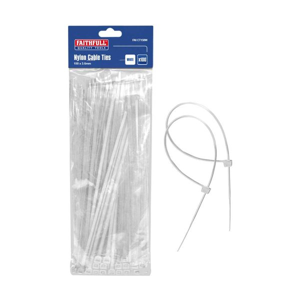 Faithfull CT150W Cable Ties 150 x 3.6mm (Pack of 100) - White