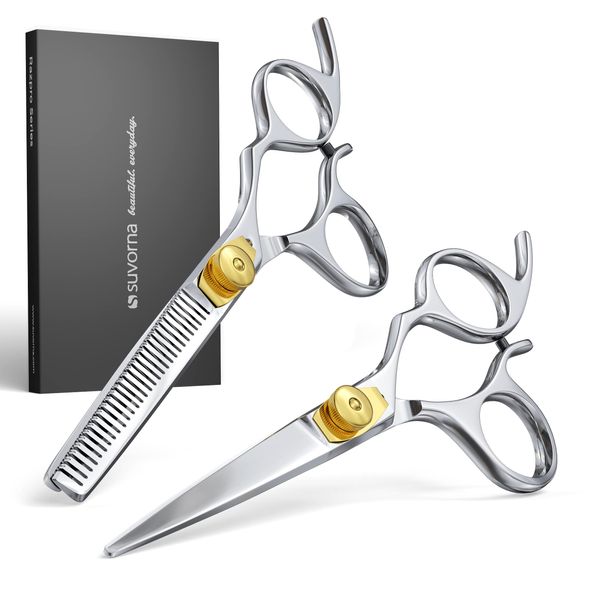 Suvorna 5.5" Hair Cutting Scissors Thinning Shears Set Professional Hair Scissors Set Barber supplies Hair Thinning scissors Barber accessories Thinning Shears for hair cutting Barber scissors set.