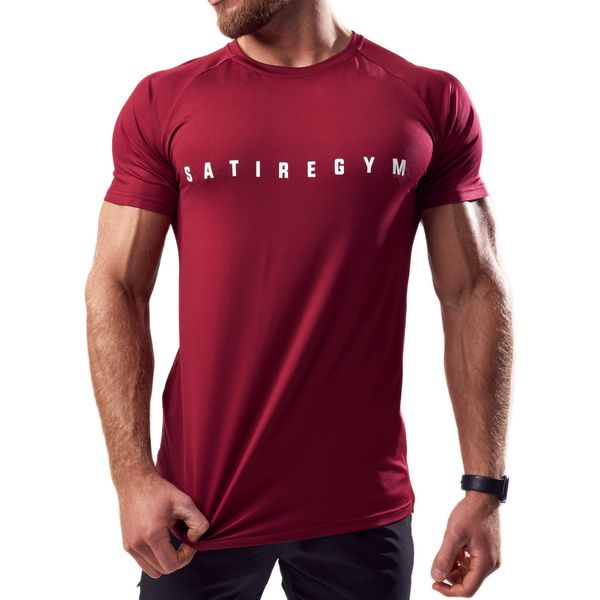 Satire Gym® - Fitness T-Shirt Herren Slim Fit - Funktionelles & schnell trocknendes Sportshirt für Männer Kurzarm – Herren Fitness Shirt als Bodybuilding Shirt & Workout Gym Shirt (rot, XXL)