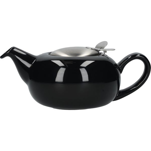 London Pottery Pebble Small Teapot with Infuser for Loose Tea, Stoneware, Black, 2 Cup (500 ml)