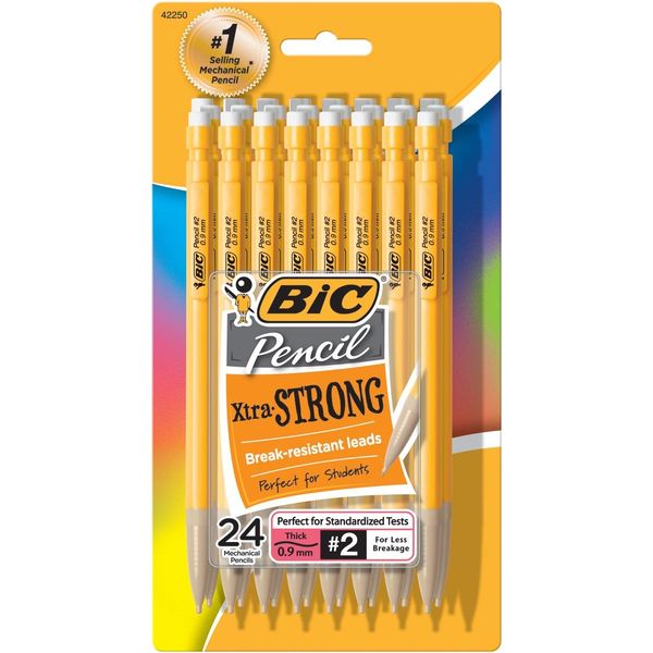 BIC Pencil Xtra Strong (Yellow Barrels), Thick Point (0.9 mm), 24-Count