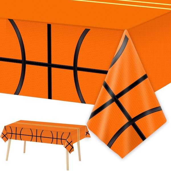 WIFUNUE 1 Piece Basketball Party Tablecloths for Basketball Birthday Decorations Plastic Disposable Sports Ball Party Table Covers for Rectangle Tables Birthday Party Supplies Favors, 54 x 108 Inches