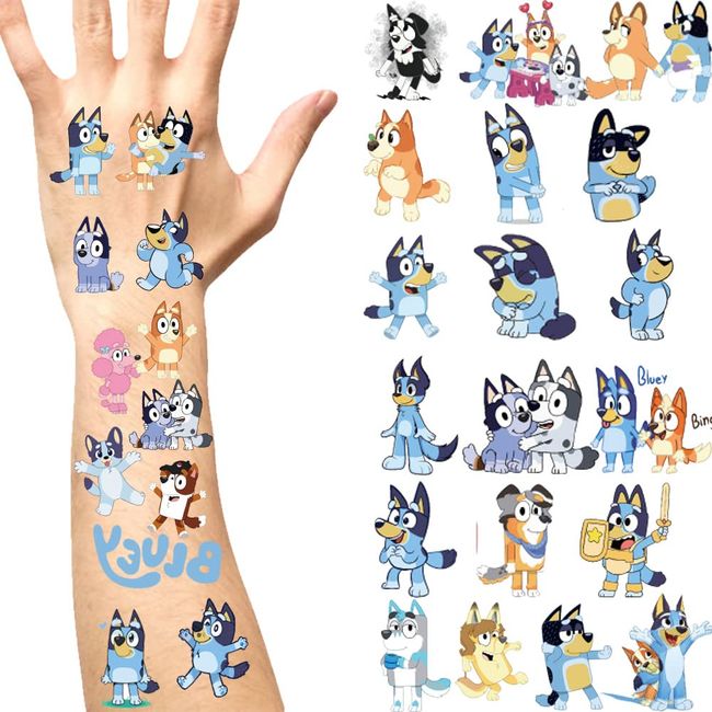 Blue Dog Temporary Tattoos Stickers for Kids(8sheets), Blue Dog Birthday Party Supplies Decorations Party Favors, Gifts for Boys Girls