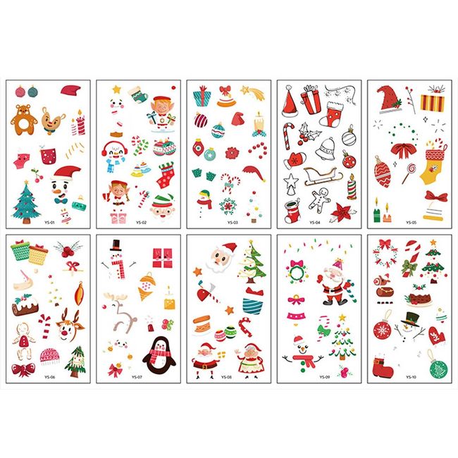 10 Sheets Christmas Temporary Tattoos for Childrens Tattoos,Kids Tattoos,Christmas Makeup Stickers for Children Party Waterproof Fake 3D Tattoos for Children's Gifts Xmas Holiday Party Favors