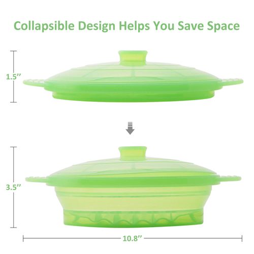 Microwave Steamer Cooker Collapsible Bowl-Silicone Steamer Cookware with Handle Lid for Vegetables Fish Prep Meal Food with Removable Rack BPA Free, Easy to Store, Freezer & Dishwasher Safe, Green
