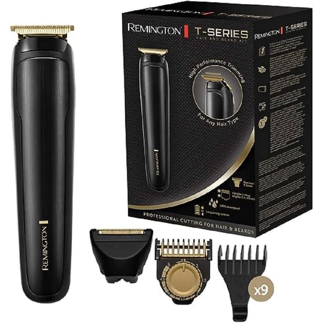 Remington Beard Trimmer, Men's Hair Clipper, 9 Hair Combs + Foil Razor Accessory, Rechargeable 5H Autonomy, 100% Waterproof, T Blade for Details, MB7050