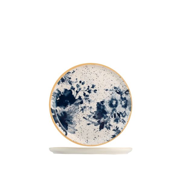 H&h piatto pane indigo in stoneware beige e blu cm 14