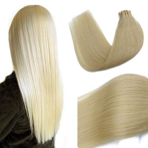 Tape in Hair Extensions Remy Human Hair Platinum Blonde Real Hair 16 inch 20pcs/30grams Seamless Skin Weft Silk Straight Double Sided Tape in Remy Hair (16 inches, 60)