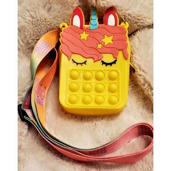 Yellow Pop it UNICORN Purse Bag Push Bubble Fidget Toy with shoulder strap