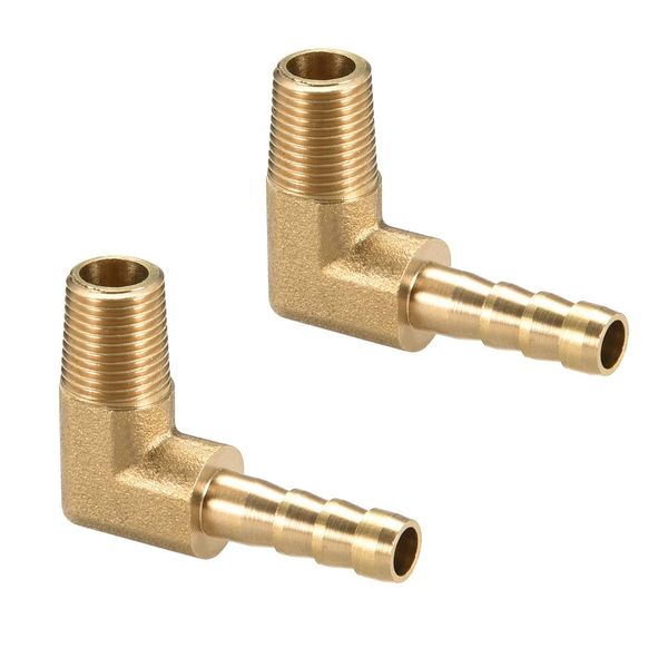 uxcell Barb Hose Fitting 6mm Barb to 1/8 PT Male 90 Degree Elbow Brass Pipe Adapter Connector 2pcs