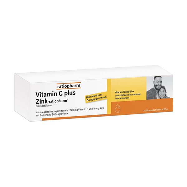 Vitamin C plus Zink-ratiopharm – Gut kombiniert. Hoch dosiert. Nahrungsergänzung mit Vitamin C und Zink – das starke Duo für Ihre Abwehr, 20 Brausetabletten