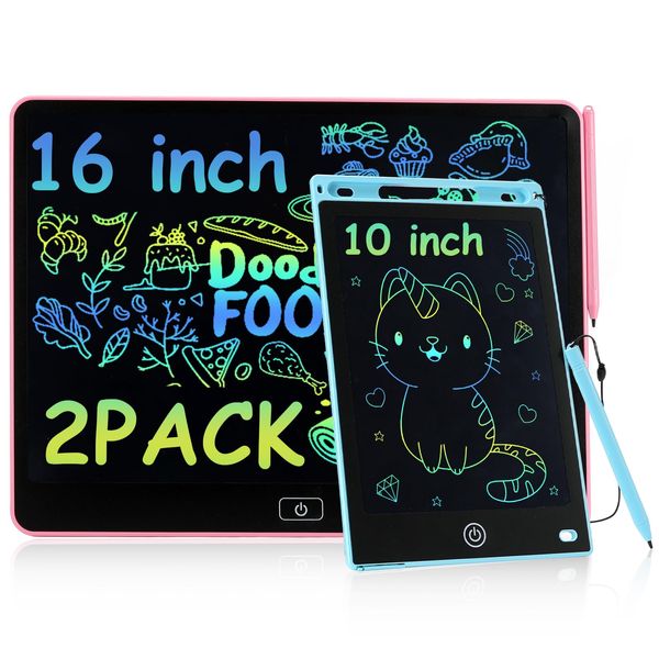 Writing Tablet for Kids 2 Pack LCD Kids Drawing Tablet Erasable Drawing Colorful Doodle Board Learning Educational Toy Gift for 3 4 5 6 7 Year Old Girls Boys (16in Pink+ 10in Blue)