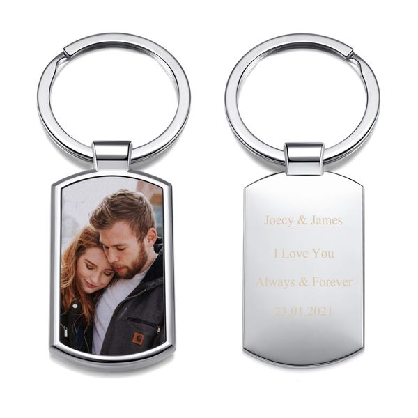 AllerPierce Personalized Custom Keyring Print Photo Picture Key ring Holder Engraved Picture Text Keyring Gifts (B rectangle-photo&text)