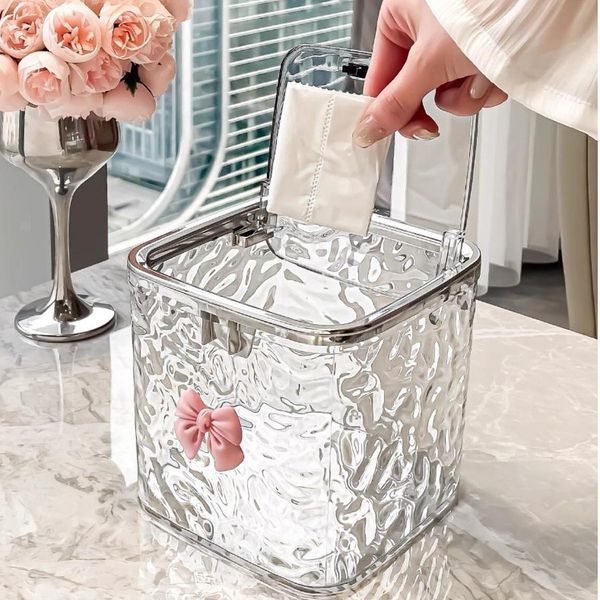 Desk Trash Can Garbage Container with Lid for Home Bathroom Bedside Table