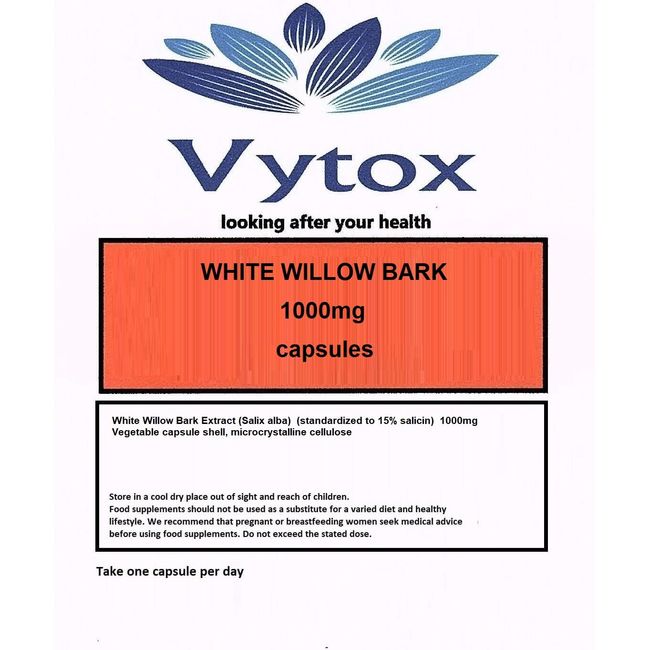 White Willow BARK (1000MG) 365 Capsules, by vytox, Vegetarian