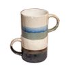 Darthome Set of 2 Stacking Mugs 300ml Reactive Glaze Stripes Multi Stack Coffee Tea Cups