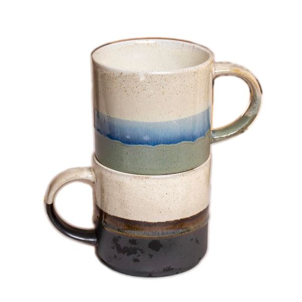 Darthome Set of 2 Stacking Mugs 300ml Reactive Glaze Stripes Multi Stack Coffee Tea Cups