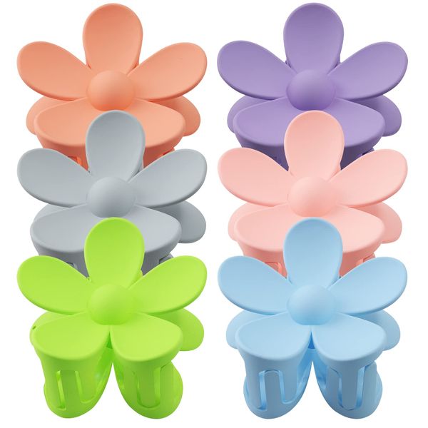 Flower Hair Clips - TONBAO 6PCS Large Hair Clips Matte Hair Clips for Women Girls Cute Hair Clips Hair Accessories for Thin Thick Hair