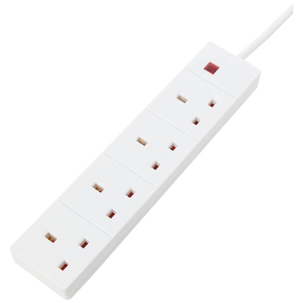 PRO ELEC 4 Gang Extension Lead with Neon 1m, White
