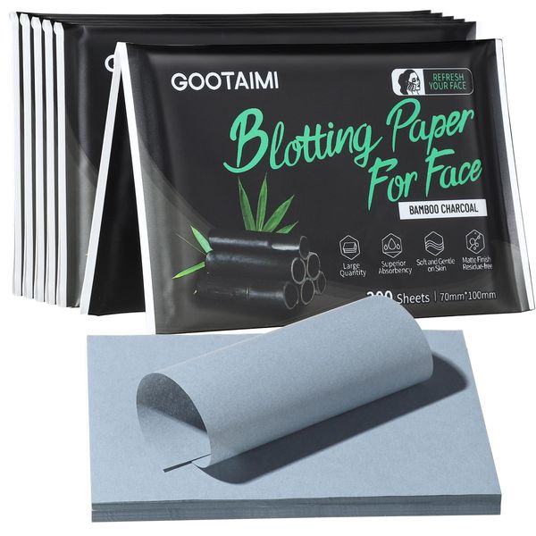 Gootaimi 1200PCS Blotting Paper for Oily Skin, Natural Bamboo Charcoal Blotting Paper, 100 * 70MM Large Oil Blotting Sheets for Face, Makeup