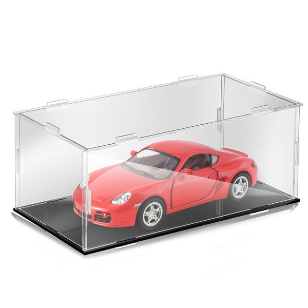 DoubleFill 1 Pcs Clear Acrylic Display Case for 1: 24 Model Car Requires Installation Acrylic Display Box with Black Base Model Display Case Display Stands for Collectibles Toy Car Storage